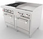image of Venancio USA G482ST-24B24G 48" Gas Restaurant Range w/ (4) Open Burners, 24" Griddle Right, (1) Standard Oven, 198.000 BTU 
