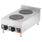 image of Vollrath 40739 15" Electric Countertop Cayenne Hotplate with (2) Solid Burners, Manual Controls, 208/240v
