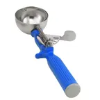 image of Vollrath 47143 Disher, Bowl, Size 16, 2 Oz, 2-3/16" Dia., Stainless Steel, Blue Plastic Handle