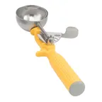 image of Vollrath 47144 Disher, Round Bowl, Size 20, 1-5/8 Oz, Stainless Steel, Yellow Handle