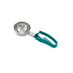 image of Vollrath 47389 Disher, 6 Oz., Size 5, 3-3/8" Dia., Stainless Steel, Teal Ergonomic Handle