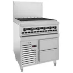 image of Vulcan 36R-36CBN 36" Natural Gas Restaurant Range w/ 36" Full Charbroiler, (1) Refrigerated / Freezer Base, 96.000 BTU 