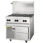 image of Vulcan 36R-6B 36" Gas Restaurant Range w/ (6) Open Burners, (1) Refrigerated / Freezer Base, 180.000 BTU