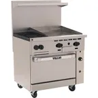 image of Vulcan 36S-2B24GT 36" Gas Restaurant Range w/ (2) Open Burners, 24" Griddle Right w/ Thermostatic Controls, (1) Standard Oven, 135.000 BTU