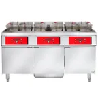image of Vulcan 3ER50DF Electric Floor Fryer with Digital Controls and Built-In Filter, (3) 50 lb. Fryers