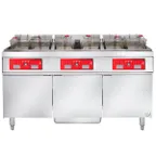 image of Vulcan 3ER85CF Electric Floor Fryer with Computer Controls and Built-In Filter, (3) 85 lb. Fryers