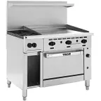 image of Vulcan 48R-36G2B 48" Gas Restaurant Range w/ (2) Open Burners, 36" Griddle Right, (1) Refrigerated / Freezer, (1) Cabinet Base, 120.000 BTU