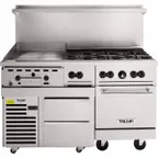 image of Vulcan 60RS-24G6B 60" Gas Restaurant Range w/ (6) Open Burners, 24" Griddle Left, (1) Standard Oven, (1) Refrigerated / Freezer Base, 220.000 BTU
