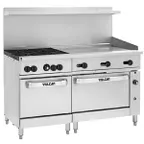 image of Vulcan 60RS-36GT4B 60" Gas Restaurant Range w/ (4) Open Burners, 36" Griddle Right w/ Thermostatic Controls, (1) Standard Oven, (1) Refrigerated / Freezer Base, 180.000 BTU