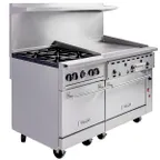 image of Vulcan 60SS-4B36G 60" Gas Restaurant Range w/ (4) Open Burners, 36" Griddle Right, (2) Standard Ovens, 238.000 BTU