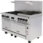 image of Vulcan 60SS-6B24CBN 60" Natural Gas Restaurant Range w/ (6) Open Burners, 24" Charbroiler Right, (2) Standard Ovens, 302.000 BTU