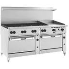 image of Vulcan 72RS-8B24GT 72" Gas Restaurant Range w/ (8) Open Burners, 24" Griddle Right w/ Thermostatic, (1) Standard Oven, (1) Refrigerated / Freezer, 315.000 BTU