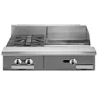 image of Vulcan V2BG8T 36" Gas Heavy Duty Range w/ (2) Open Burners, 18" Griddle Right w/ Thermostatic Controls, Modular Base, 100.000 BTU