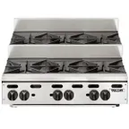 image of Vulcan VHP636U 36" Countertop Step-Up Gas Hotplate with (6) Burners, Infinite Controls, 180.000 BTU