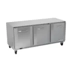 image of Victory VUR72HC 72" 3-Section Undercounter Refrigerator w/ 3 Solid Doors, 17.88 cu ft
