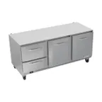 image of Victory VURD72HC-2 72" 3-Section Undercounter Refrigerator w/ 2 Solid Door & 2 Drawers