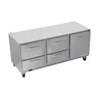 image of Victory VURD72HC-4 72" 3-Section Undercounter Refrigerator w/ 1 Solid Door & 4 Drawers