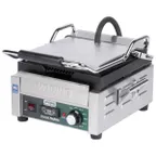 image of Waring WPG150B Single Cast Iron Sandwich Panini Grill w/ 9" x 9" Grooved Plates, 208V