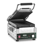 image of Waring WPG200 Single Compresso Slimline Panini Grill  w/ Cast Iron Grooved Plates, 120V