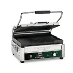 image of Waring WPG250TB Single Cast Iron Panini Grill w/ Timer, 14.5" x 11" Grooved Plates, 208V