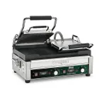 image of Waring WPG300T Double Cast Iron Panini Grill w/ Timer, 17" x 9.25" Grooved Plates, 240V