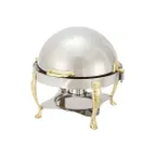 image of Winco 308A Vintage 6 Qt. Stainless Steel Round Chafer with Gold Accents