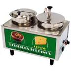image of Winco 51073A Countertop Chili/Cheese Topping Warmer w/ (2) 7-Qt. Wells, 1 Pump, 1 Ladle/Lid