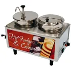 image of Winco 51073H Countertop Hot Fudge/Caramel Warmer w/ (2) 7-Qt. Wells, 1 Pump, 1 Ladle/Lid