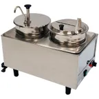 image of Winco 51073P Countertop Food Topping Warmer w/ (2) 7-Quart Wells, 1 Pump, 1 Ladle/Lid