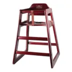 image of Winco CHH-103A Mahogany Finish Rubberwood High Chair, 20"H Seat, Buckle Strap, Stackable