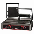 image of Winco EPG-2 22" Grooved Split-Top Countertop Double Panini Grill - 120v