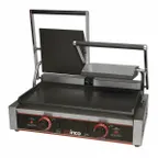 image of Winco ESG-2 Double Cast Iron Sandwich Press Grill w/ 19" x 9" Smooth Plates, 120V