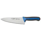 image of Winco KSTK-80 8" Chef's Knife w/ High Carbon Steel Blade & Black/Blue TPR Handle