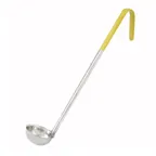 image of Winco LDC-1 Stainless Steel 12" 1 Piece 1 oz. Serving Ladle w/ Yellow Handle