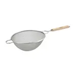 image of Winco MS2K-10D 10 1/2" Stainless Steel Fine Double Mesh Strainer - Wooden Handle