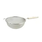 image of Winco MSTF-8D 8" Diameter Double Fine Mesh Strainer, Round w/ Wood Handle 
