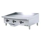 image of Winco NGGD-36M 36" Countertop Manual Gas Griddle, 3/4" Steel Plate, 90.000 BTU
