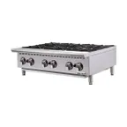 image of Winco NGHP-6 36" Countertop Gas Hotplate with (6) Burners, Infinite Controls, 150.000 BTU