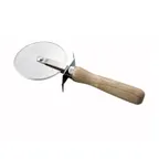image of Winco PWC-4 Pizza Cutter with Wooden Handle  4" Blade - Stainless Steel