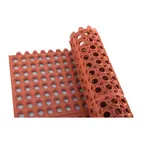 image of Winco RBMI-33R Red Rubber Floor Mat, Anti Fatigue, Interlocking - 3' x 3' x 1/2"