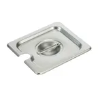 image of Winco SPCS 1/6 Size Slotted Stainless Steel Steam Table Pan Cover, wih Handle