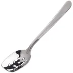 image of Winco SPS-P8 8" Stainless Steel Slanted Perforated Plating Spoon, Satin Finish