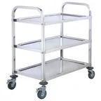 image of Winco SUC-40 3-Tier Steel Utility Cart, 33x17x35in Wheeled, 3 Shelves 30-34x18-20in, Handles - Set