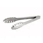 image of Winco UT-9HT Utility Tongs, 9", Coiled Spring, Scalloped Edge