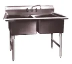 image of Winholt WS2T2424 55" Two Compartment Sink, 24"W x 24"L Bowl Without Drainboard -16 Gauge