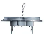 image of Winholt WS3T2424 81" Three Compartment Sink, 24"W x 24"L Bowl Without Drainboard
