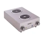 image of Wells H-115 15" Electric Countertop Hotplate w/ (2) Spiral Burners, Infinite Controls, 1.65 kW, 120v