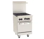 image of Wolf C24S-4B 24" Gas Restaurant Range w/ (4) Open Burners, (1) Space Saver Oven, 143.000 BTU