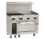 image of Wolf C48C-4B24G 48" Gas Restaurant Range w/ (4) Open Burners, 24" Griddle Right, (1) Convection Oven, (1) Cabinet Base, 195.000 BTU