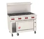 image of Wolf C48C-8B 48" Gas Restaurant Range w/ (8) Open Burners, (1) Convection Oven (1) Cabinet Base, 275.000 BTU